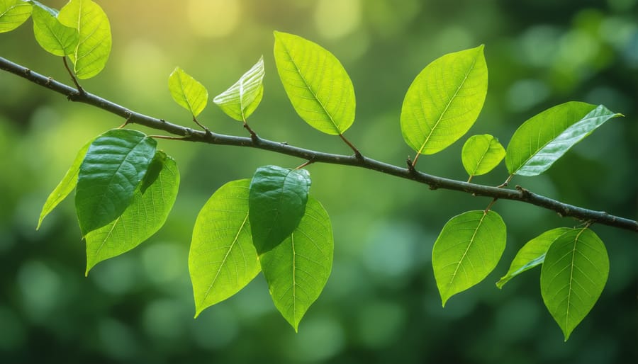 Green kratom leaves displayed prominently on a kratom plant